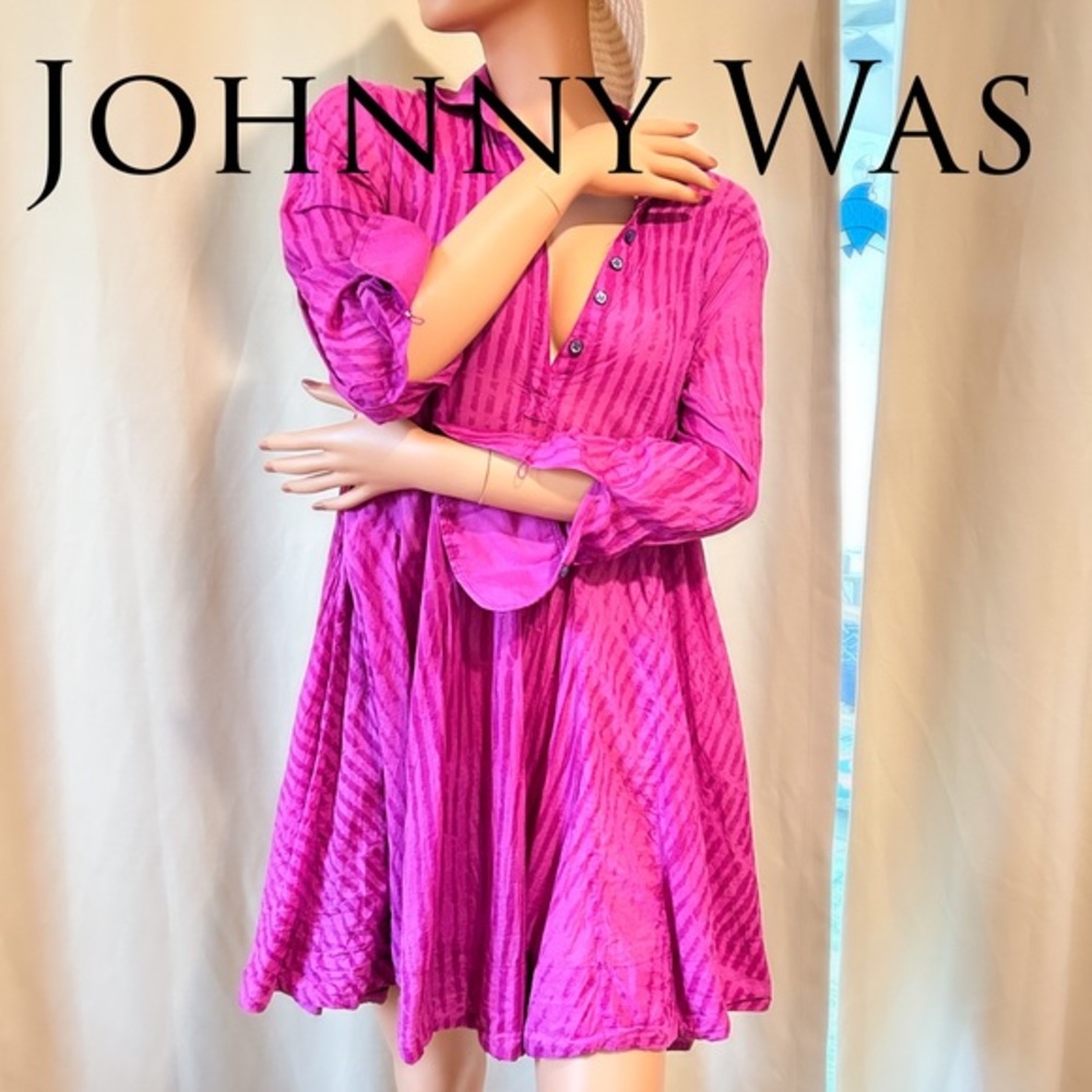 Johnny Was Amanda Bond Fuchsia sculpted flare DRESS XS